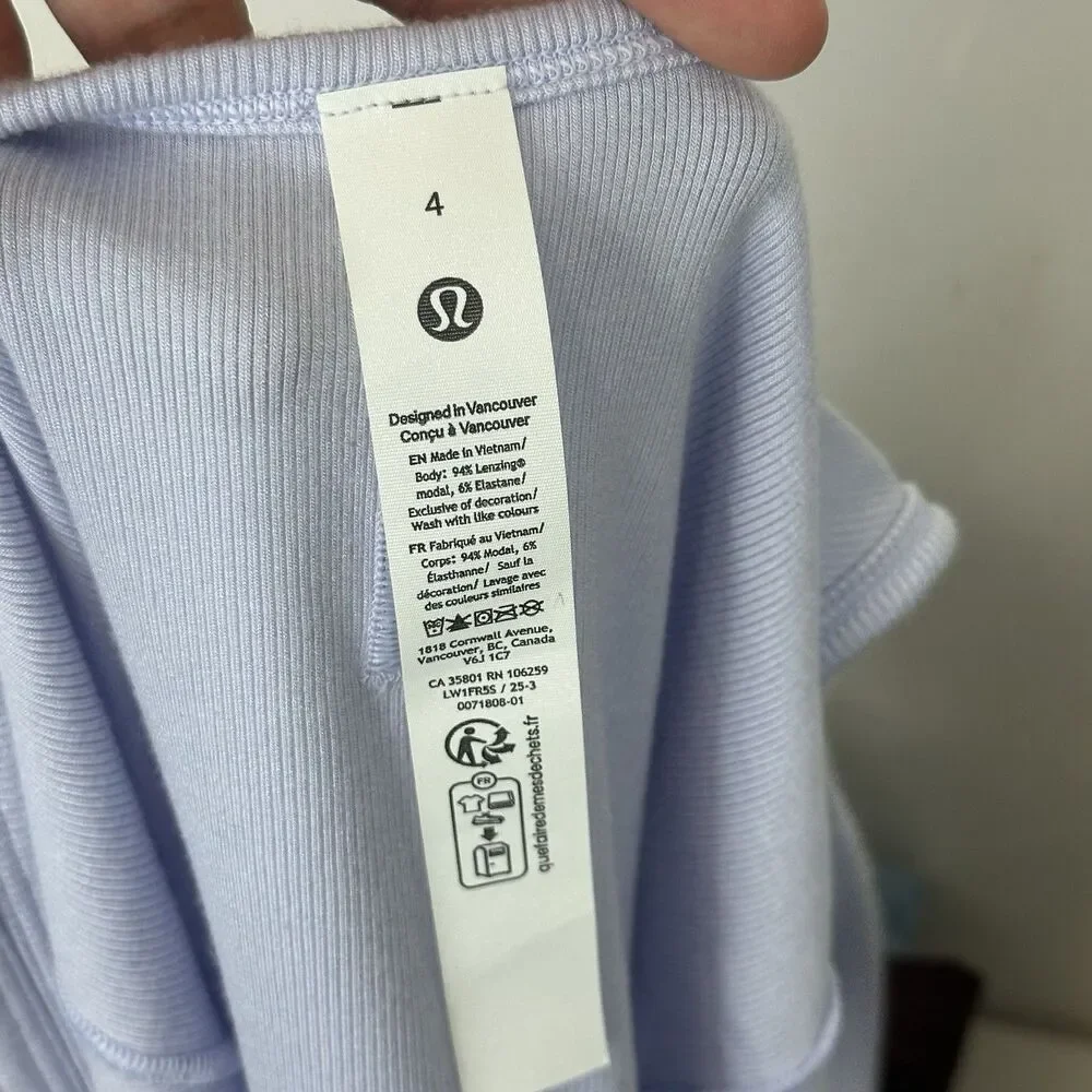 Lululemon Hold Tight Sweetheart Tank Top Serene Blue Sz 4 Ribbed LW1FR5S Casua